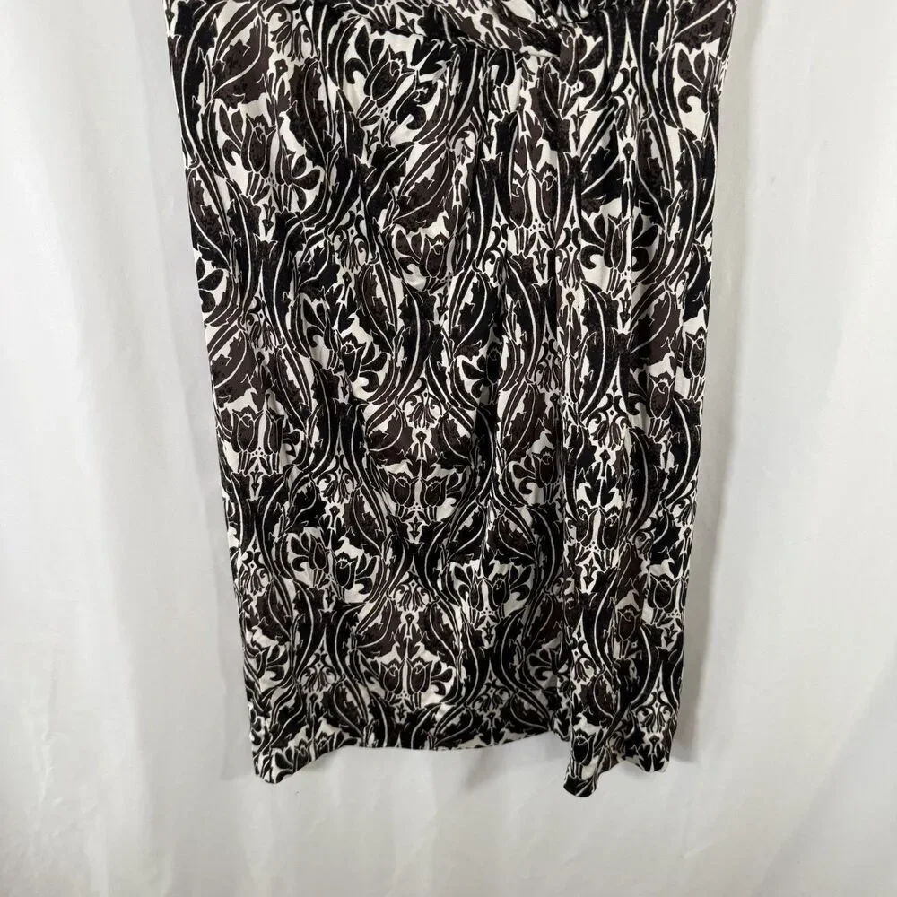 Tory Burch Silk Midi Dress Women's Small White Black Floral Pull On Sleeveless